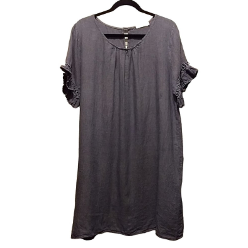 Denim Blue Linen Scoop Neck Dress by Sunflower Made in Italy Sz Large